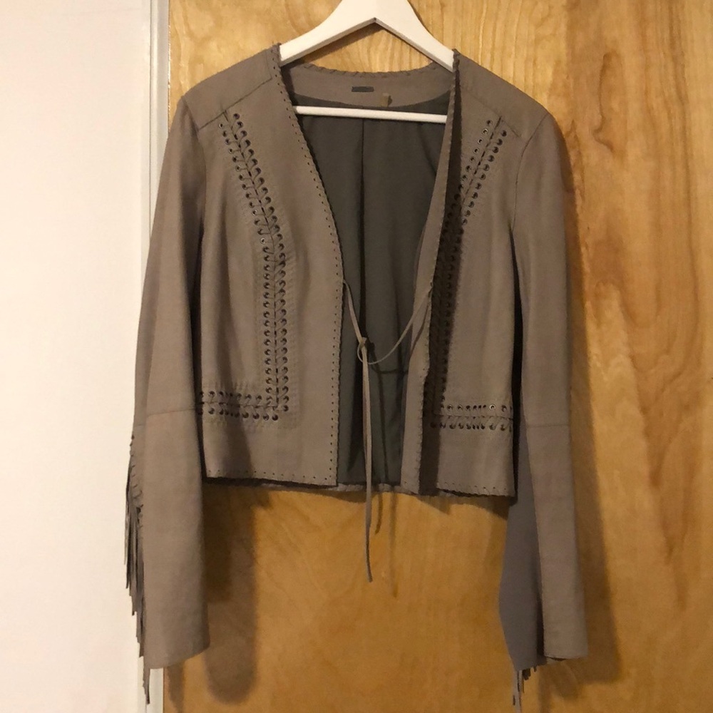 Elie Tahari Leather Fringe Jacket